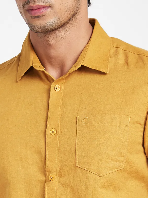 Being Human Slim Fit Men Collared Shirts-Mustard
