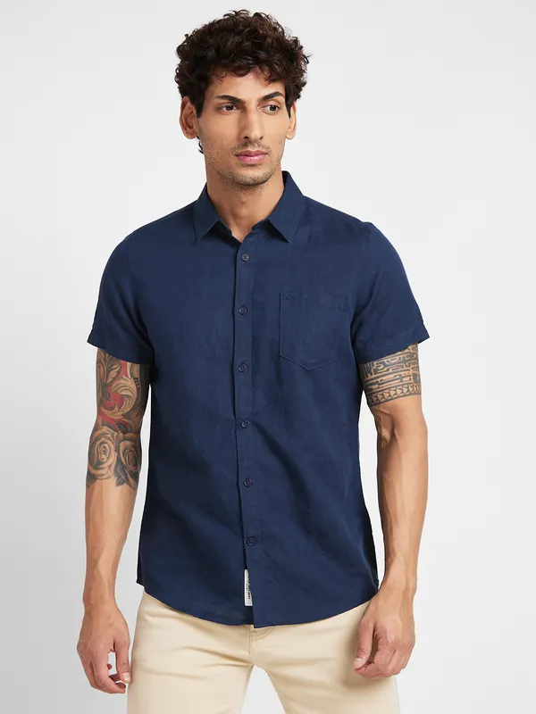 Being Human Slim Fit Men Collared Shirts-Navy