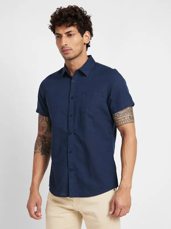 Being Human Slim Fit Men Collared Shirts-Navy