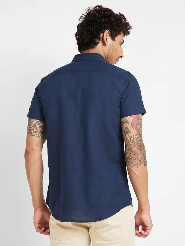 Being Human Slim Fit Men Collared Shirts-Navy