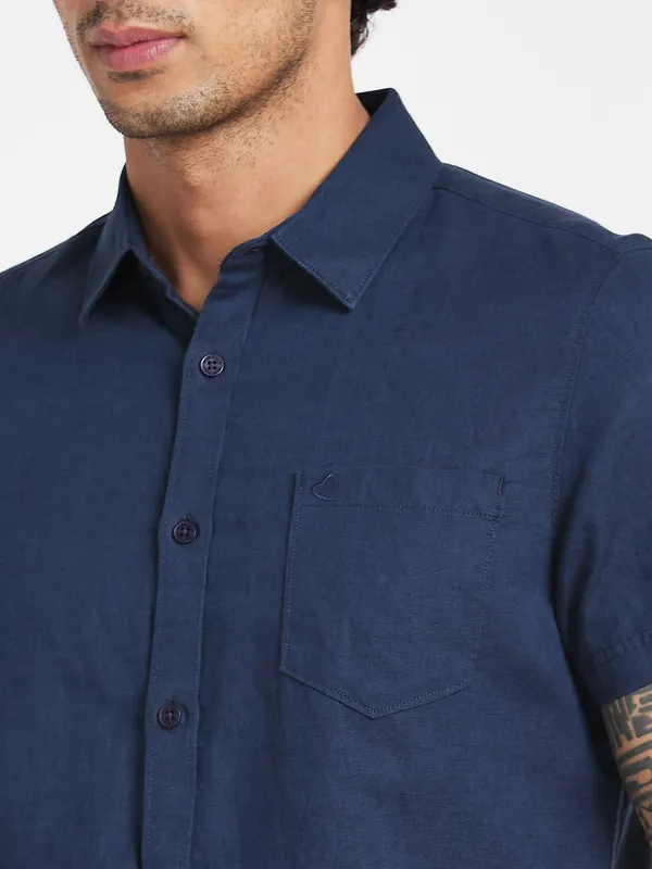 Being Human Slim Fit Men Collared Shirts-Navy