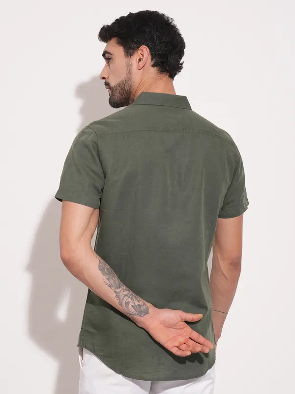 Being Human Men Slim Fit Shirts-Olive