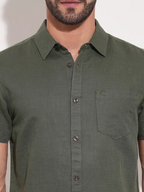 Being Human Men Slim Fit Shirts-Olive
