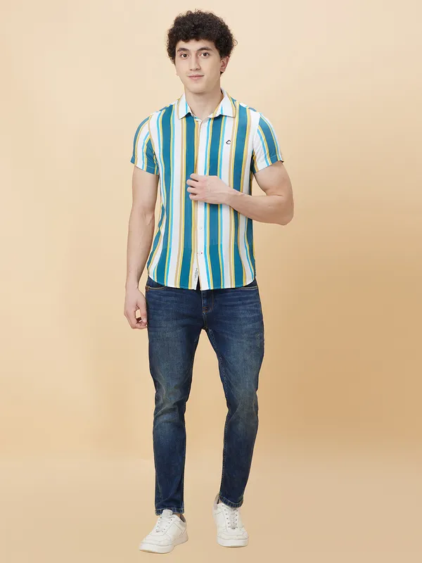Being Human Clothing Men Slim Fit Shirts-White/Yellow
