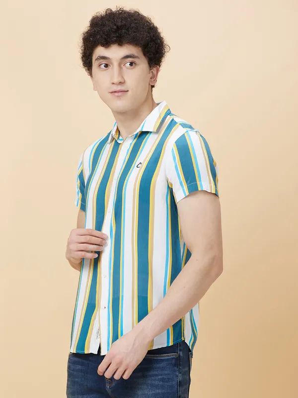 Being Human Clothing Men Slim Fit Shirts-White/Yellow