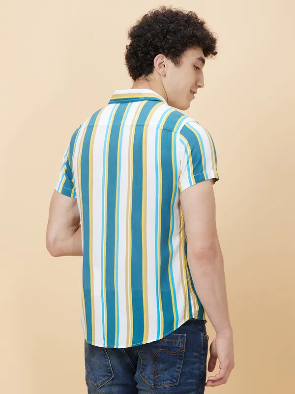 Being Human Clothing Men Slim Fit Shirts-White/Yellow