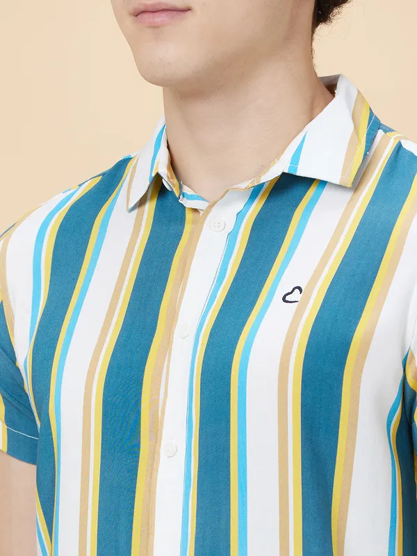 Being Human Clothing Men Slim Fit Shirts-White/Yellow