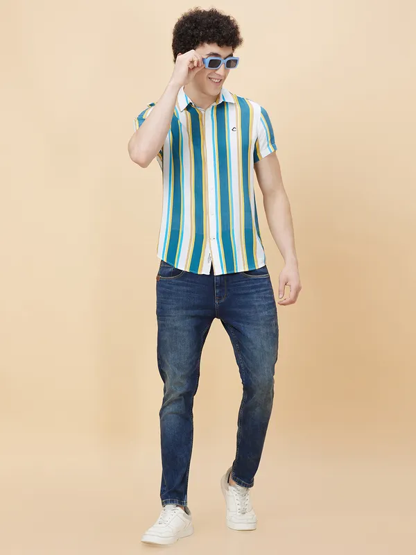 Being Human Clothing Men Slim Fit Shirts-White/Yellow