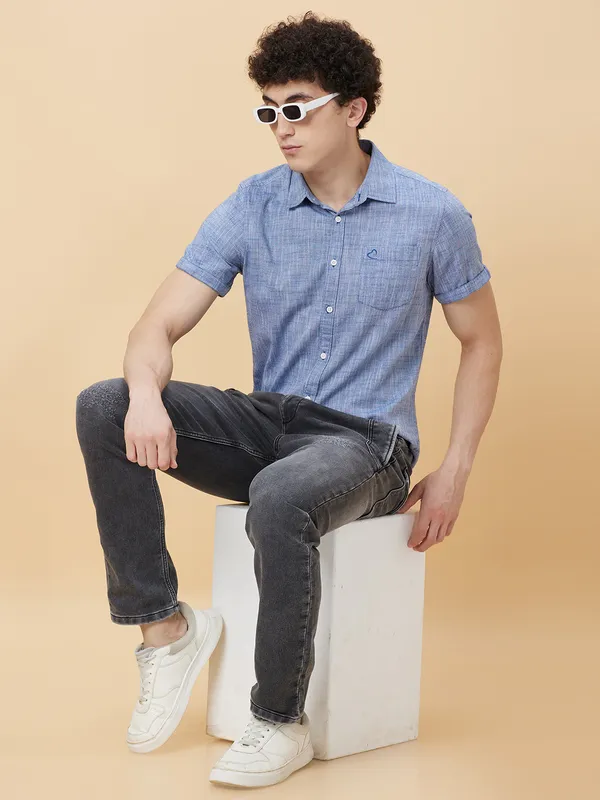 Being Human Clothing Men Slim Fit Shirts-Navy