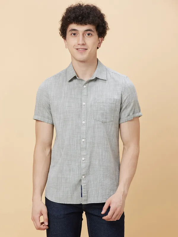 Being Human Clothing Men Slim Fit Shirts-Olive