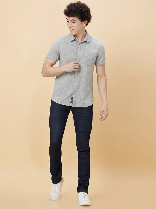 Being Human Clothing Men Slim Fit Shirts-Olive