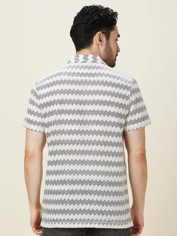 Being Human Men White Chevron Camp Collar Shirt