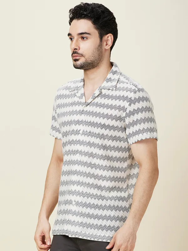 Being Human Men White Chevron Camp Collar Shirt
