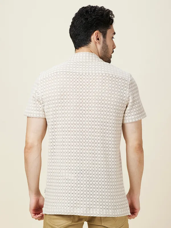 Being Human Clothing Men Beige Self Design Camp Collar Shirt
