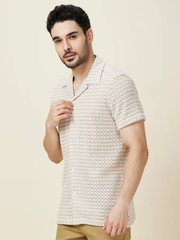 Being Human Clothing Men Beige Self Design Camp Collar Shirt