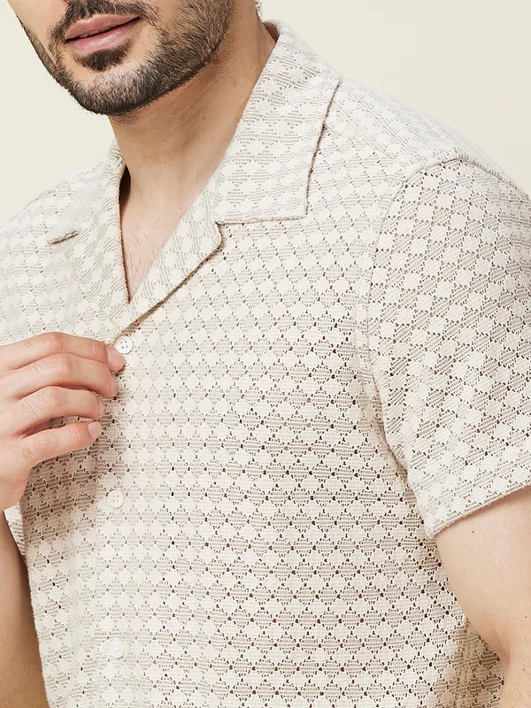 Being Human Clothing Men Beige Self Design Camp Collar Shirt