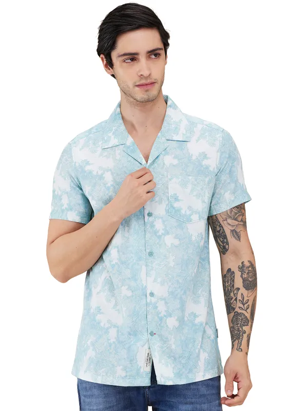 Being Human Clothing Men Green Abstract Camp Collar Shirt