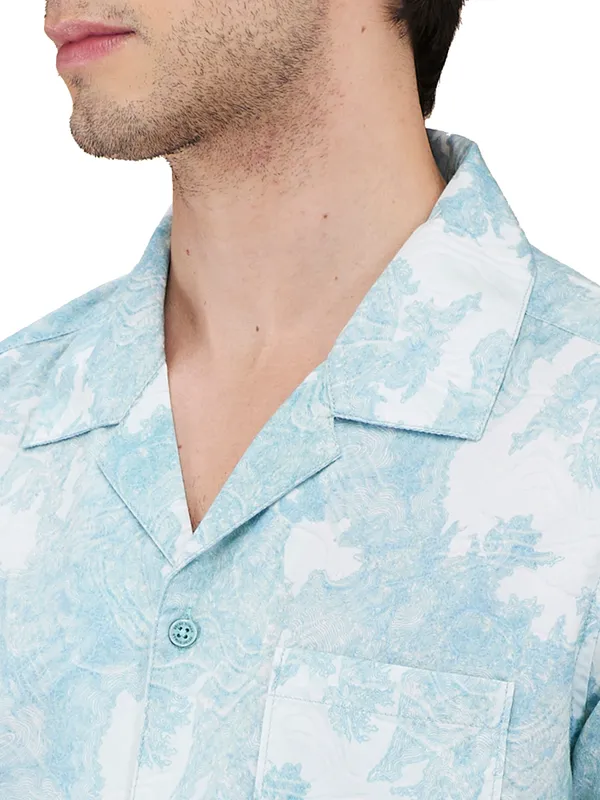 Being Human Clothing Men Green Abstract Camp Collar Shirt
