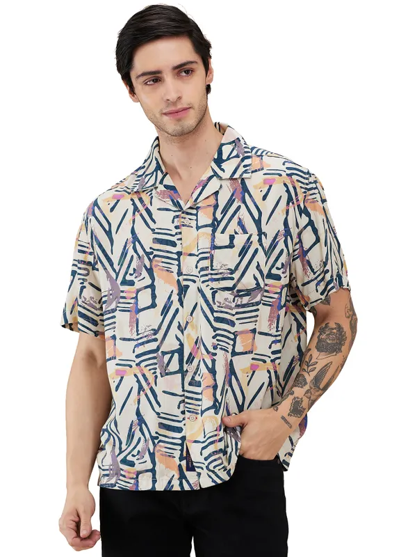 Being Human Men Yellow Geometric Camp Collar Shirt