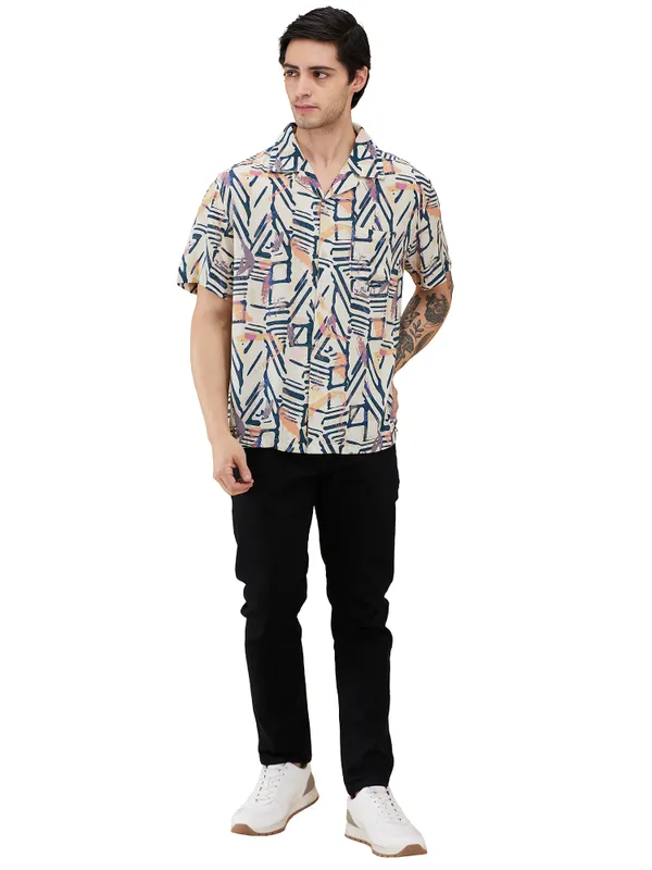 Being Human Men Yellow Geometric Camp Collar Shirt