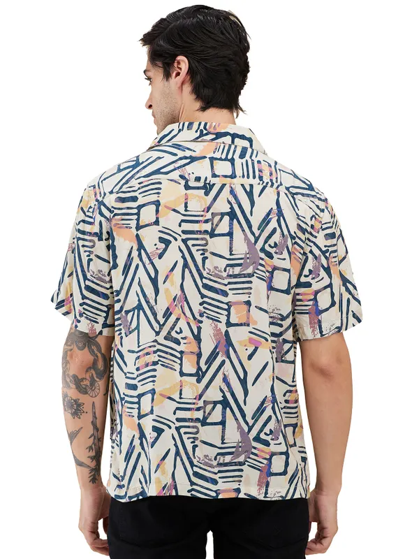 Being Human Men Yellow Geometric Camp Collar Shirt