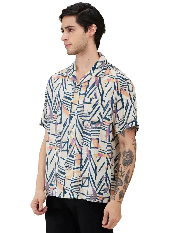 Being Human Men Yellow Geometric Camp Collar Shirt