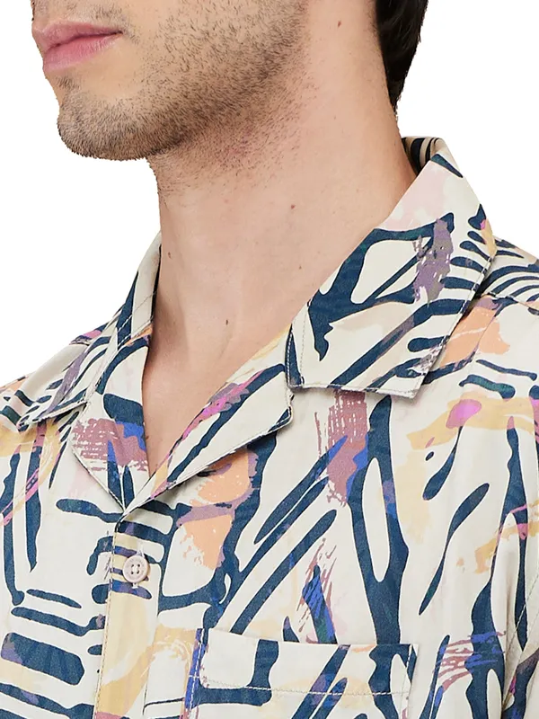 Being Human Men Yellow Geometric Camp Collar Shirt