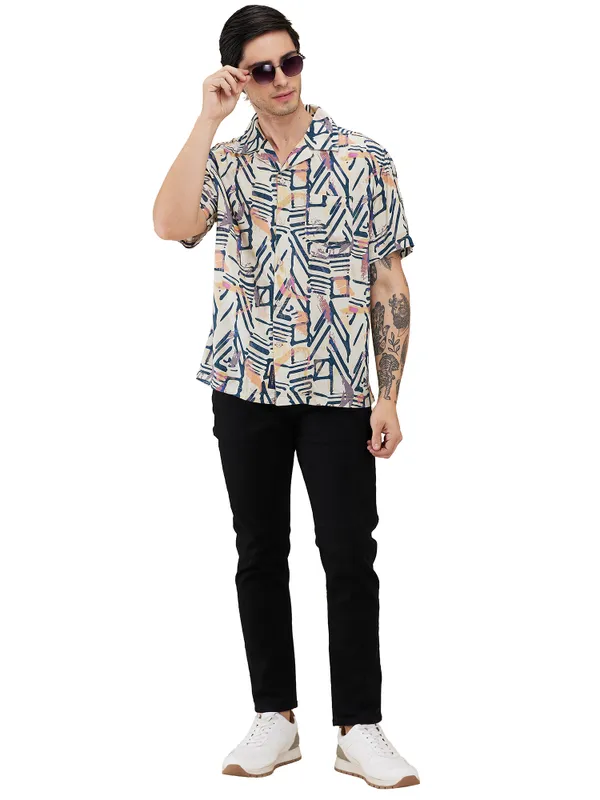 Being Human Men Yellow Geometric Camp Collar Shirt