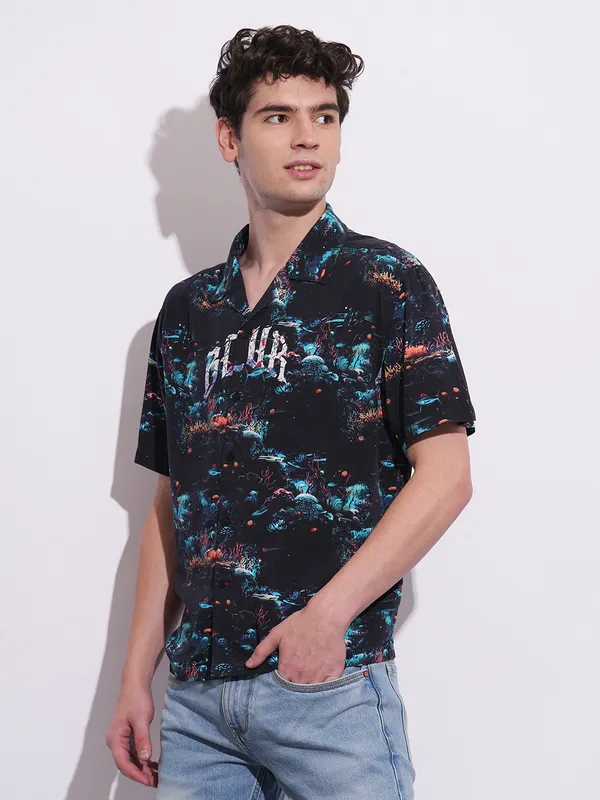 Being Human Clothing Mens-Top Shirts Black & Teal