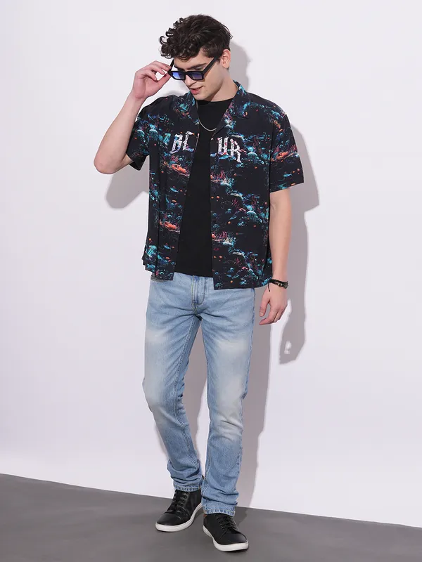 Being Human Clothing Mens-Top Shirts Black & Teal