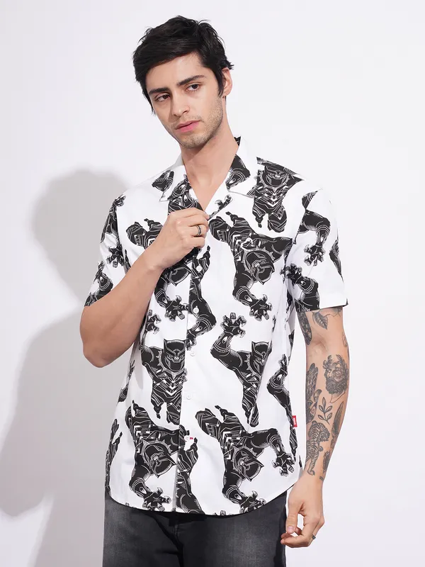 Being Human Men's White Marvel Regular Shirt