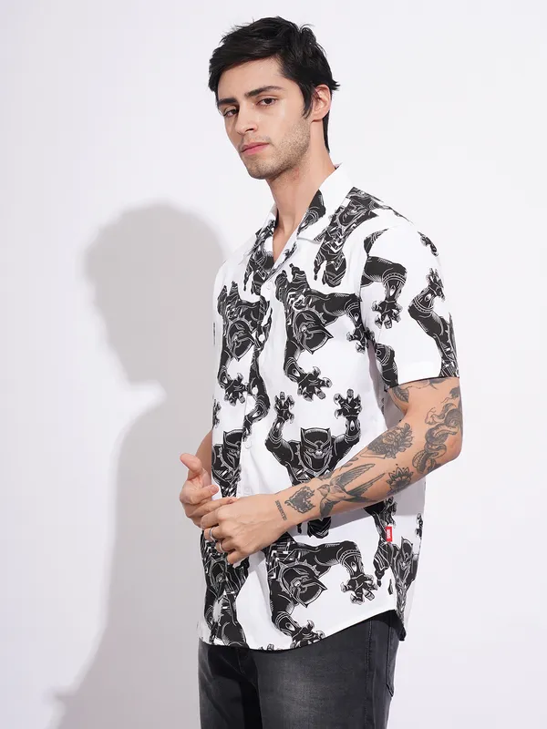 Being Human Men's White Marvel Regular Shirt