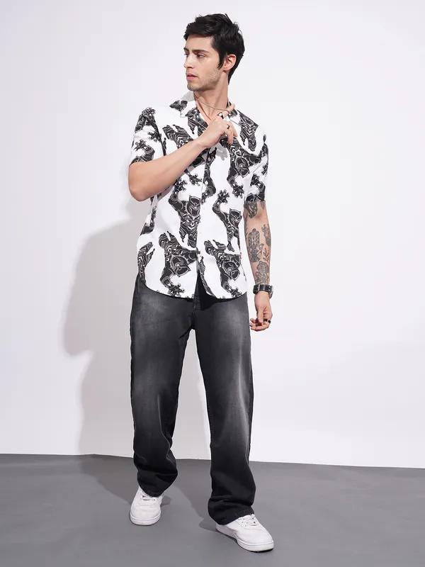 Being Human Men's White Marvel Regular Shirt