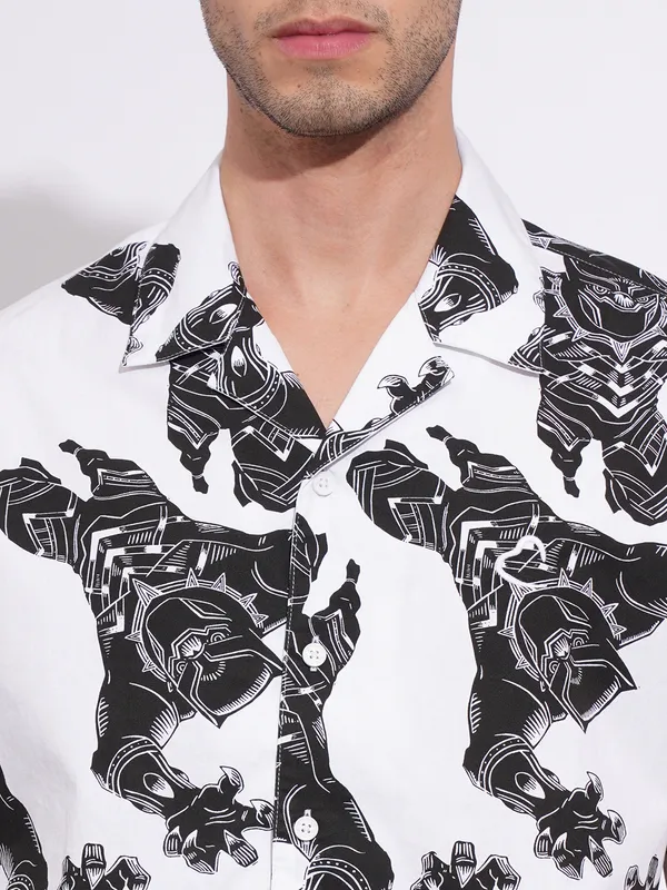 Being Human Men's White Marvel Regular Shirt
