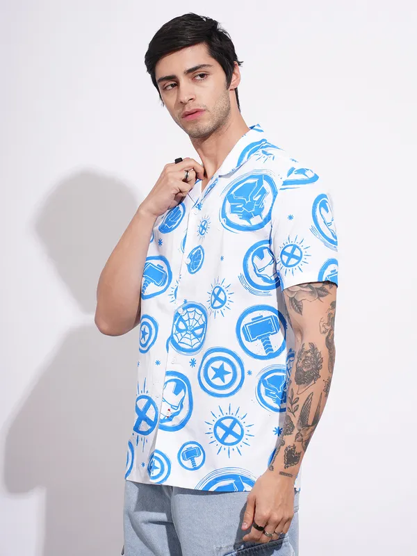 Being Human Men's White Marvel Camp Shirt
