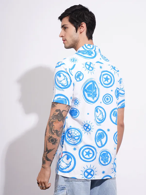 Being Human Men's White Marvel Camp Shirt