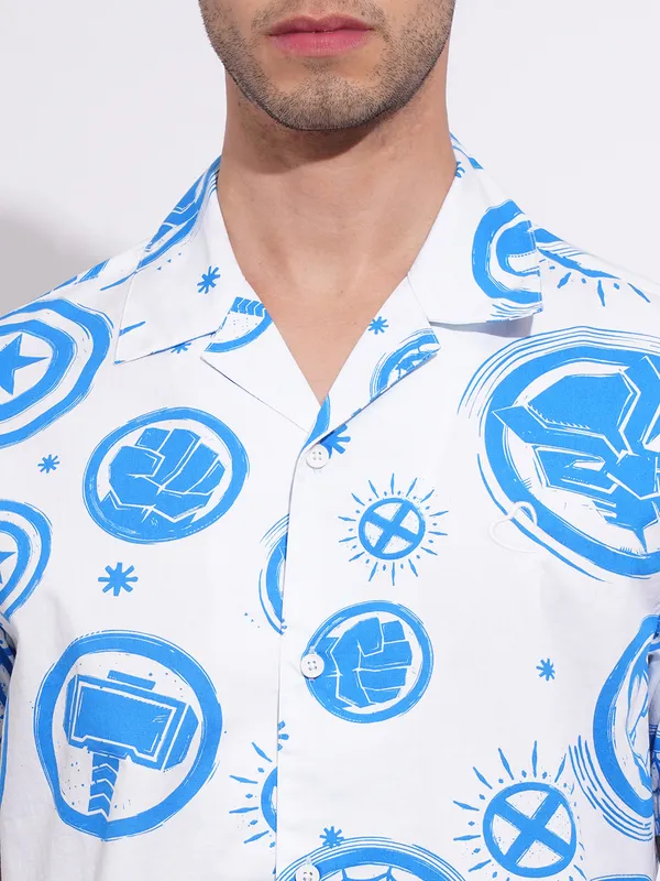 Being Human Men's White Marvel Camp Shirt