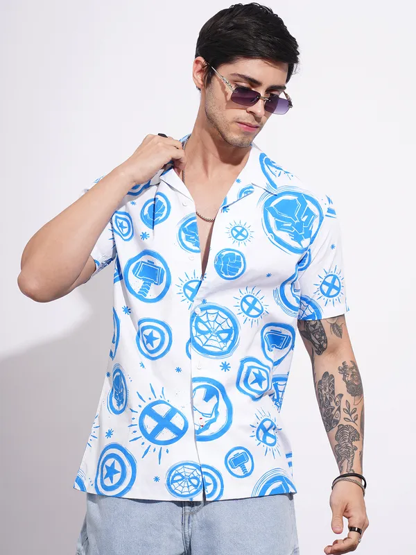 Being Human Men's White Marvel Camp Shirt