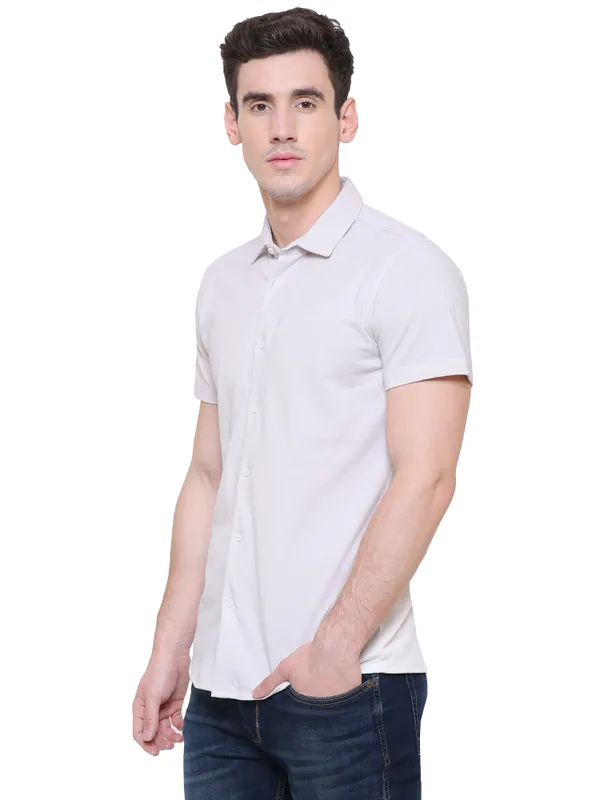 Being Human Slim Fit Men Collared Shirts-Ecru