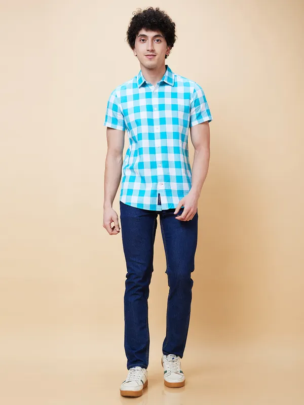 Being Human Men Slim Fit Shirts-Aqua