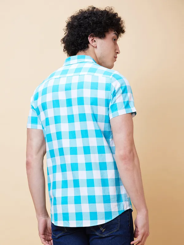 Being Human Men Slim Fit Shirts-Aqua