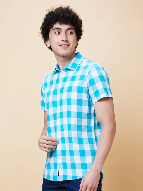 Being Human Men Slim Fit Shirts-Aqua