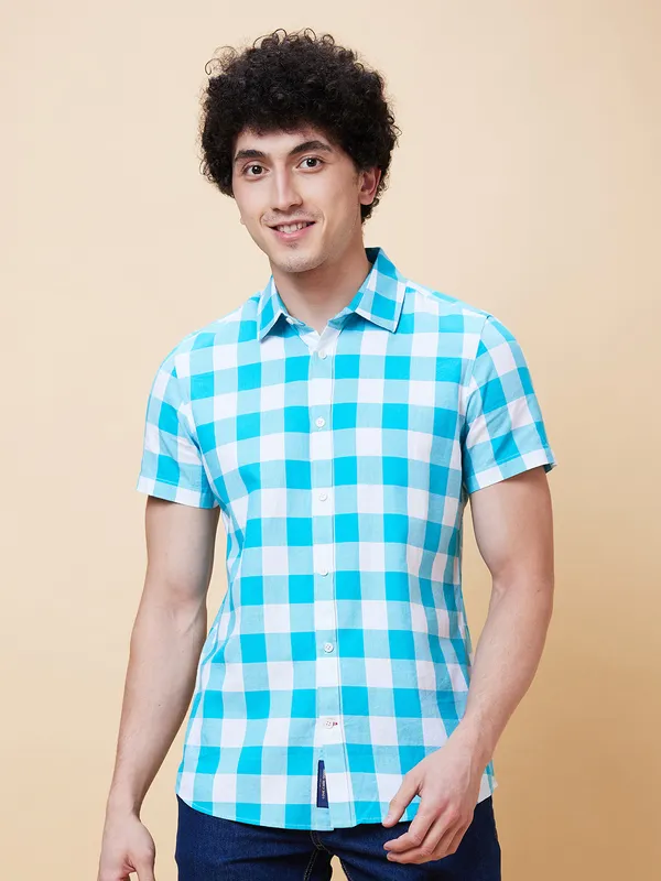 Being Human Men Slim Fit Shirts-Aqua