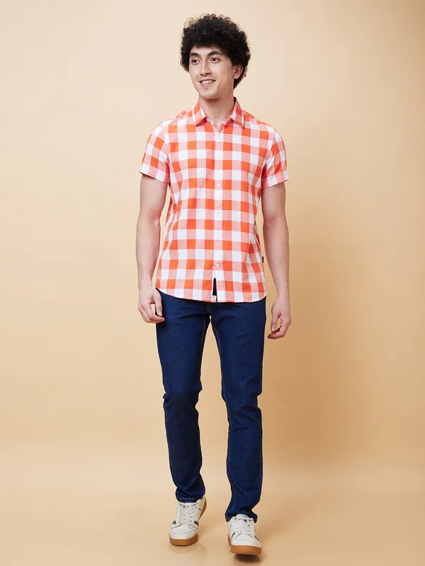 Being Human Men Slim Fit Shirts-Orange