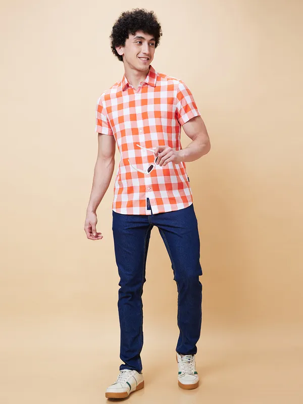 Being Human Men Slim Fit Shirts-Orange