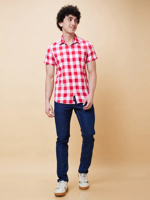 Being Human Men Slim Fit Shirts-Red