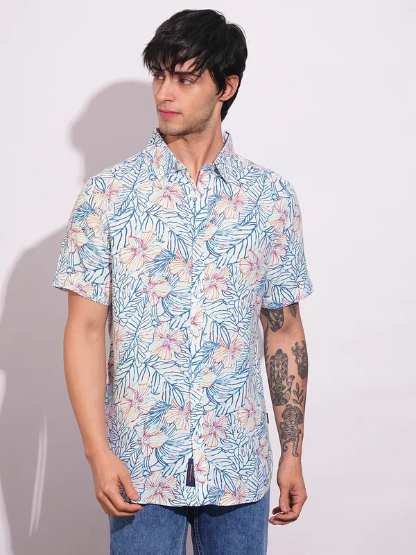 Being Human Clothing-Mens-Top-Shirts White/Teal