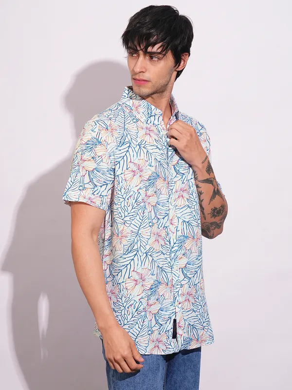 Being Human Clothing-Mens-Top-Shirts White/Teal