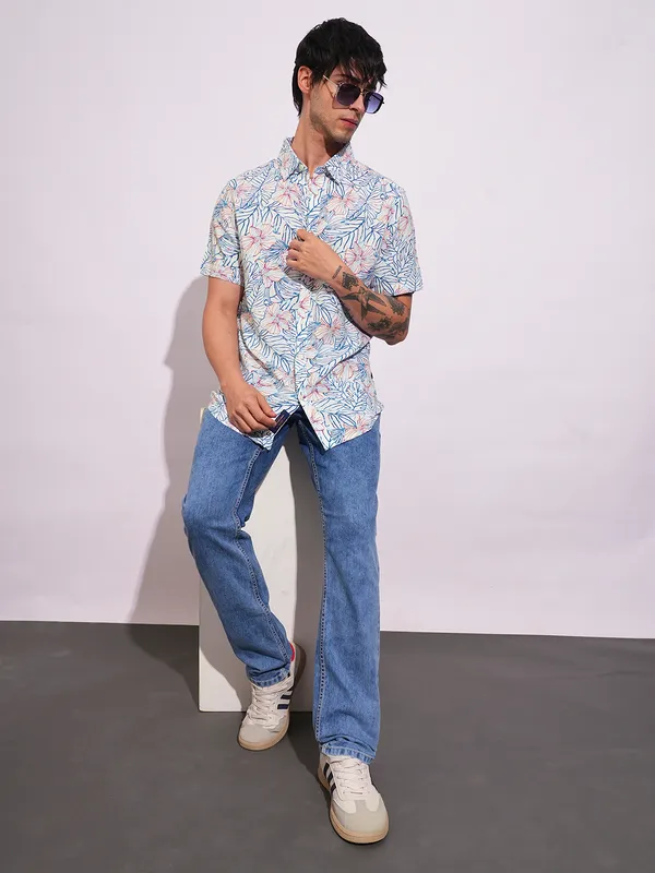 Being Human Clothing-Mens-Top-Shirts White/Teal
