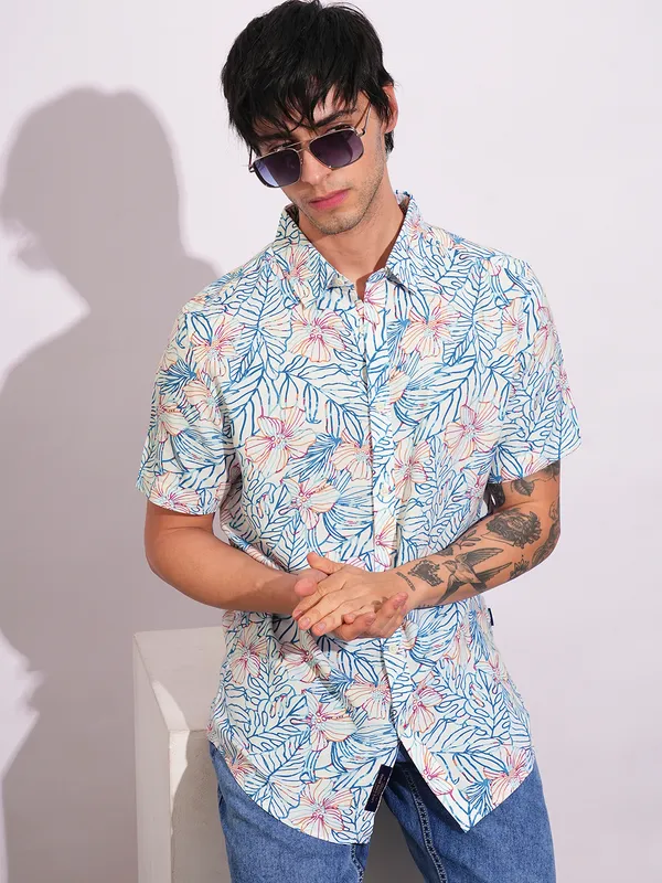 Being Human Clothing-Mens-Top-Shirts White/Teal